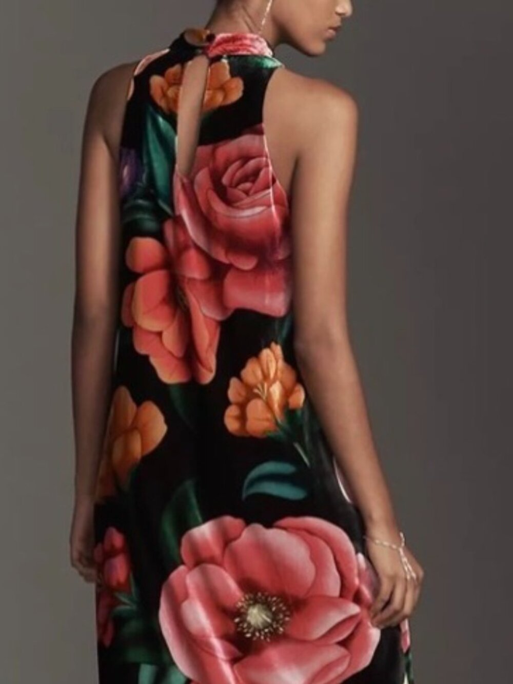 NWT Farm Rio x Anthropologie Mock-Neck Velvet Sleeveless Floral Midi Dress. Sz S - Picture 5 of 15